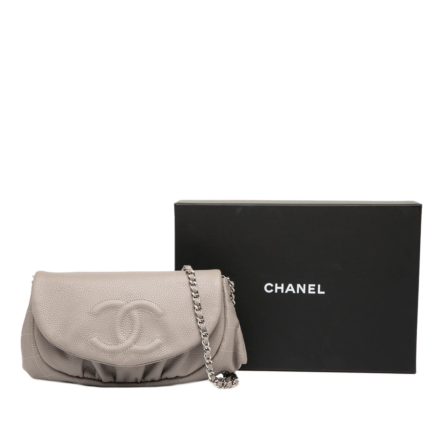 Brown Chanel CC Caviar Half Moon Wallet on Chain Crossbody Bag
