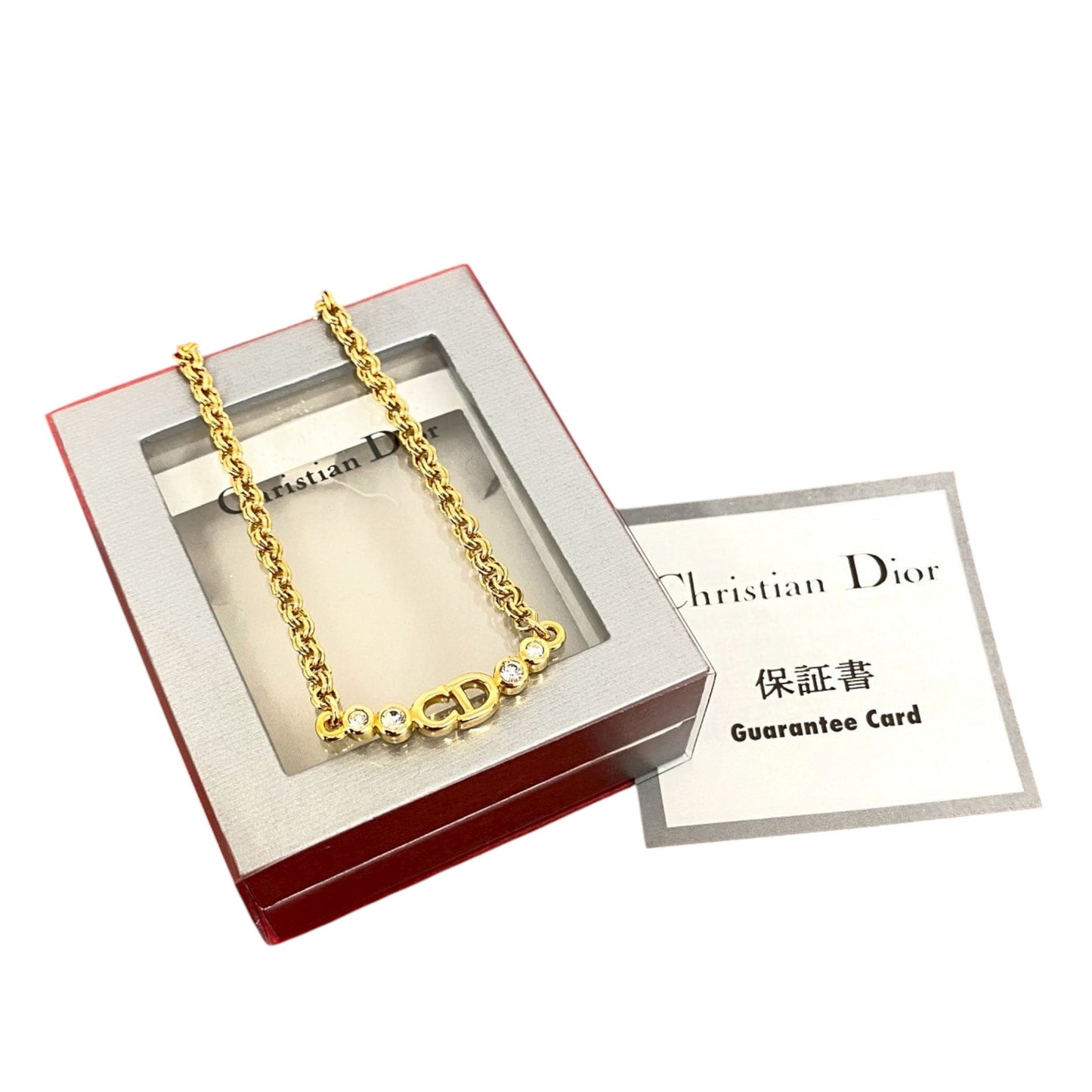 Gold Dior Gold Plated CD Logo Rhinestone Charm Necklace
