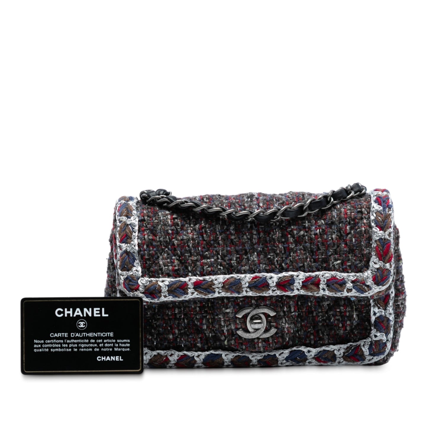 Black Chanel Mini Rectangular Classic Braided Tweed Single Flap Crossbody Bag