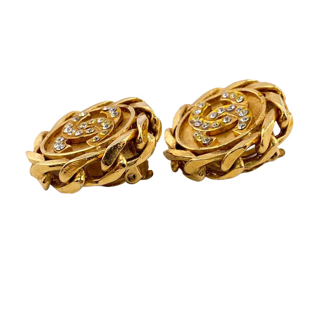 CHANEL Earring Gold Plated gold COCO Mark Rhinestone