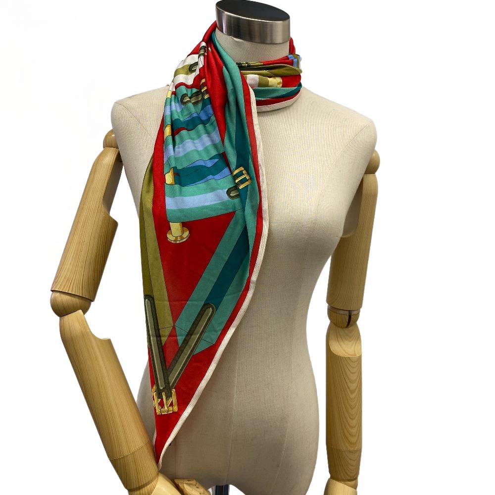 HERMES scarf silk Red Triangle Jean Women d