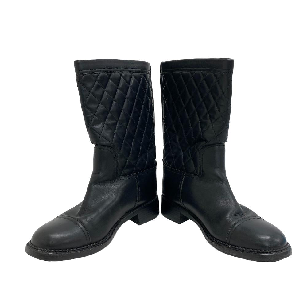 CHANEL boots leather black COCO Mark Matelasse Zip Women 39 d