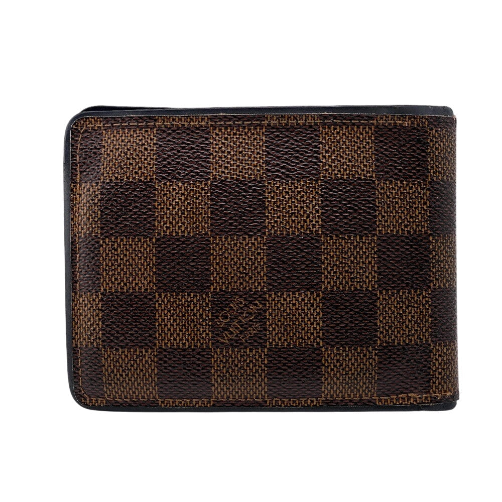 LOUIS VUITTON Bifold Wallet leather Brown Damier Portefeuille Slender mens d