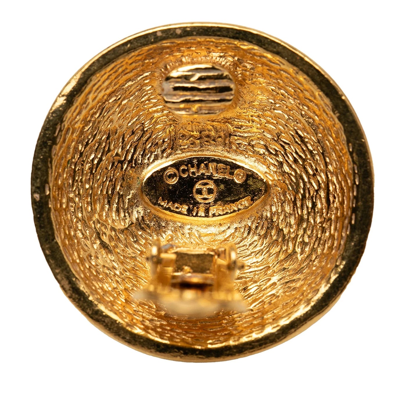 Gold Chanel Gold Plated CC Round Clip On Earrings