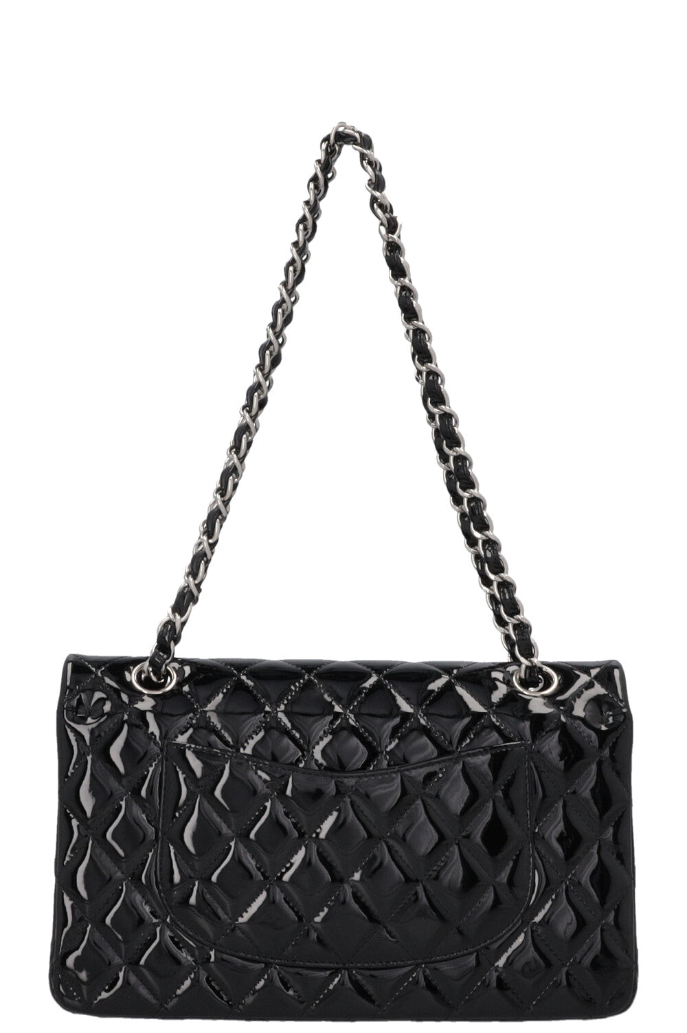 CHANEL Medium Double Flap Patent Black