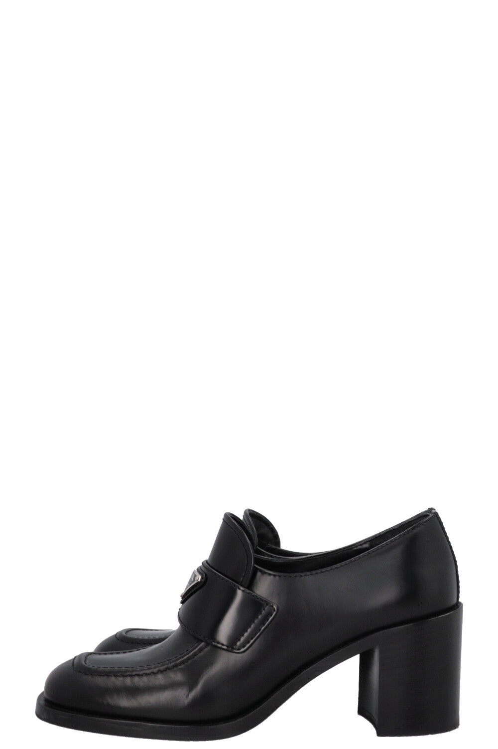 PRADA Logo Loafer Heels Black Leather