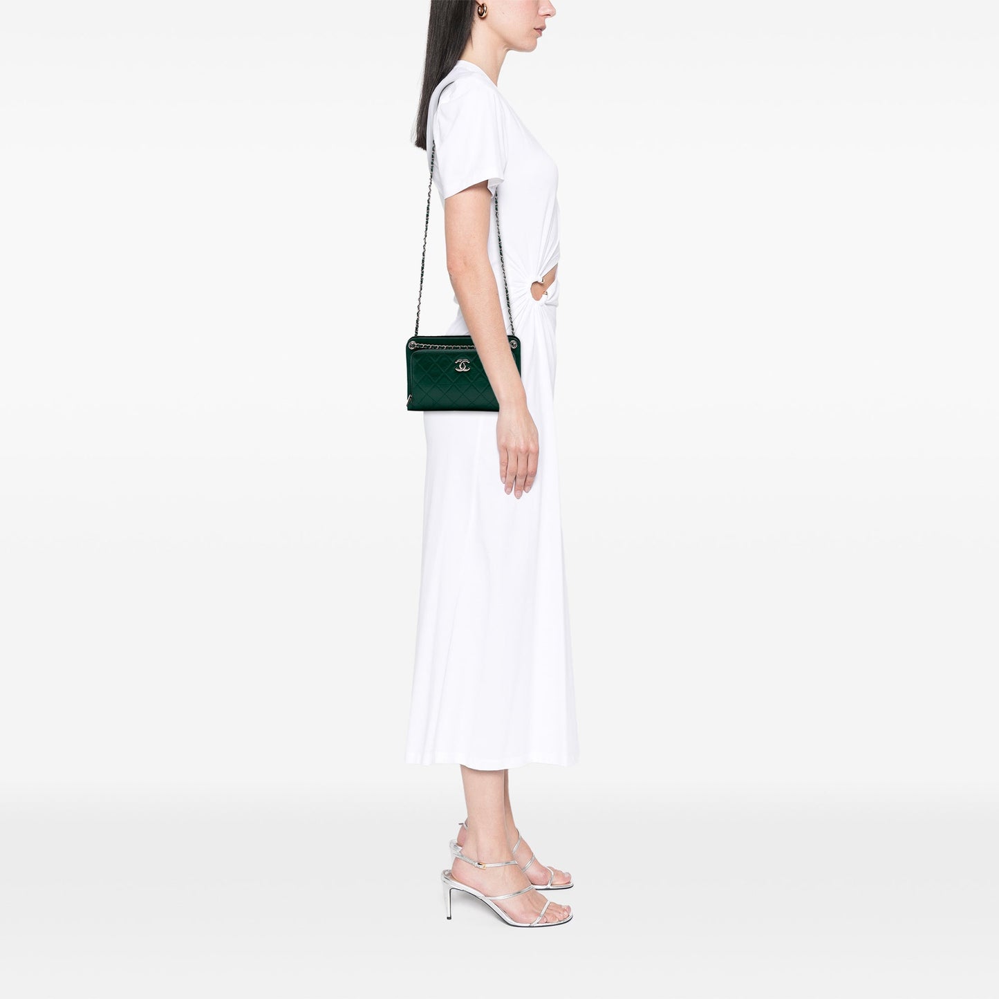 Green Chanel CC Quilted Crinkled Calfskin Front Pocket Crossbody