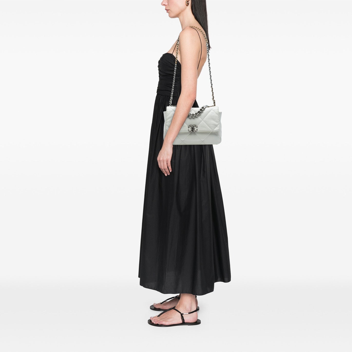 White Chanel Large Lambskin 19 Flap Satchel