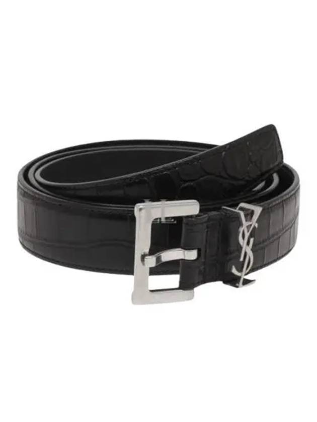 Luxury Saint Laurent Trending 2025 Monogram Crocodile Leather Belt Black