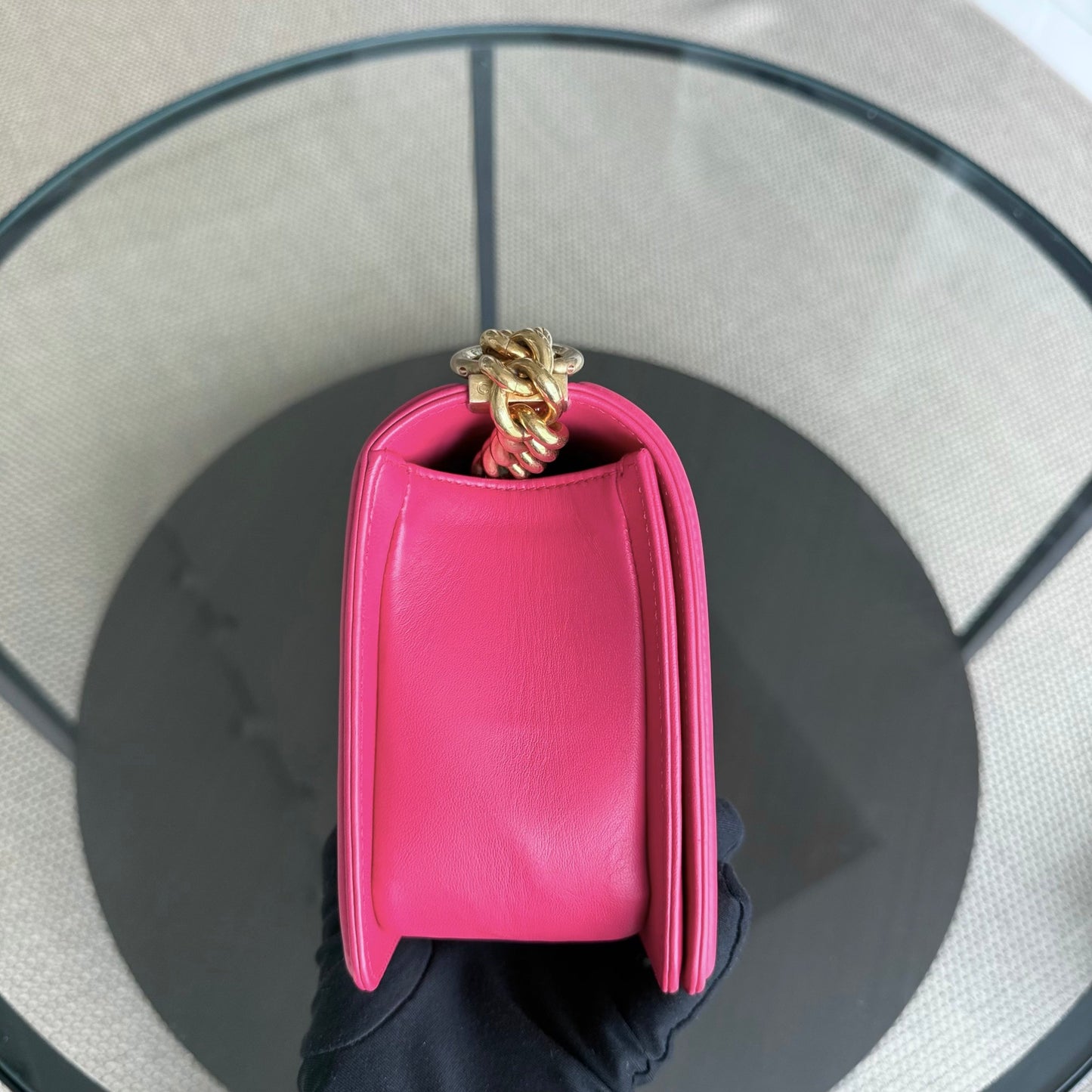 Chanel Boy Medium - 25CM Quilted Lambskin Hot Pink Gold Hardware Series 23