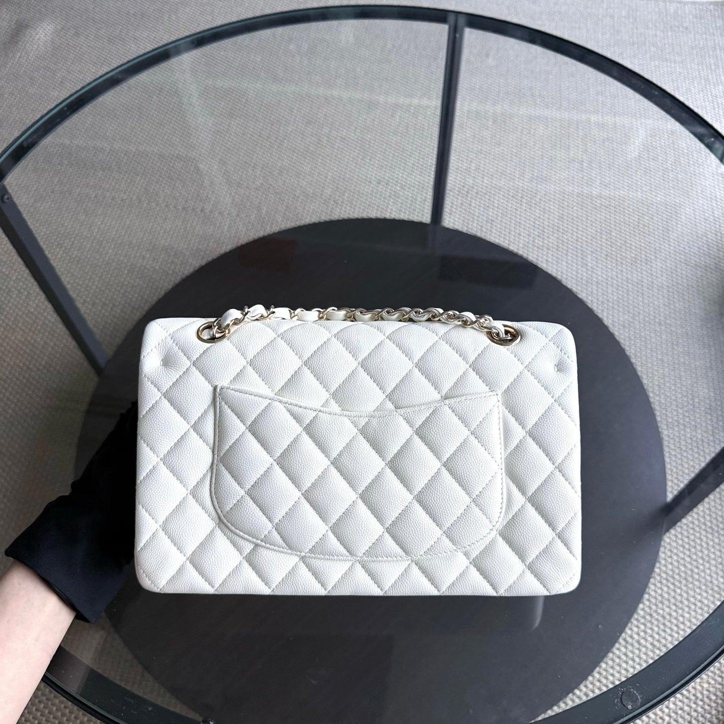 Chanel Classic Flap Medium - Caviar 25CM Quilted Grained Calfskin White Gold Hardware Series 26