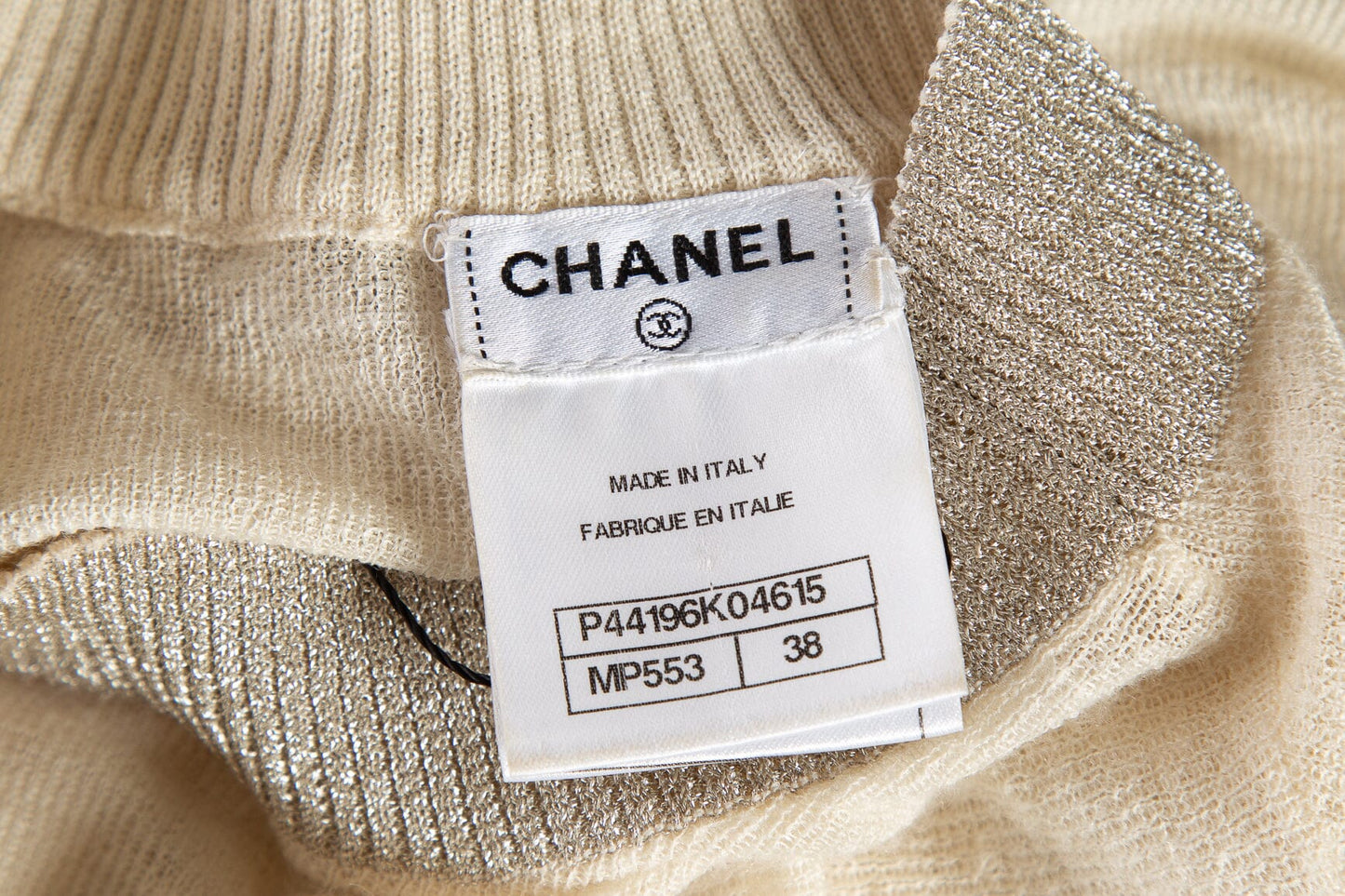 Chanel Spring 1996 Cream Cashmere Silver Tone Trim Sweater SZ 38