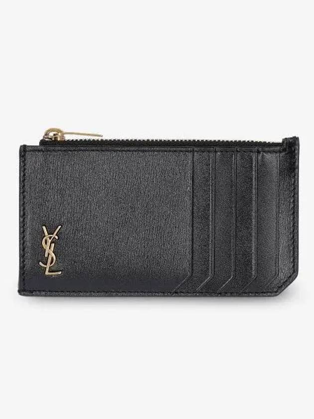 Luxury Saint Laurent Trending 2025 Monogram Leather Gold Zipper Card Wallet Black