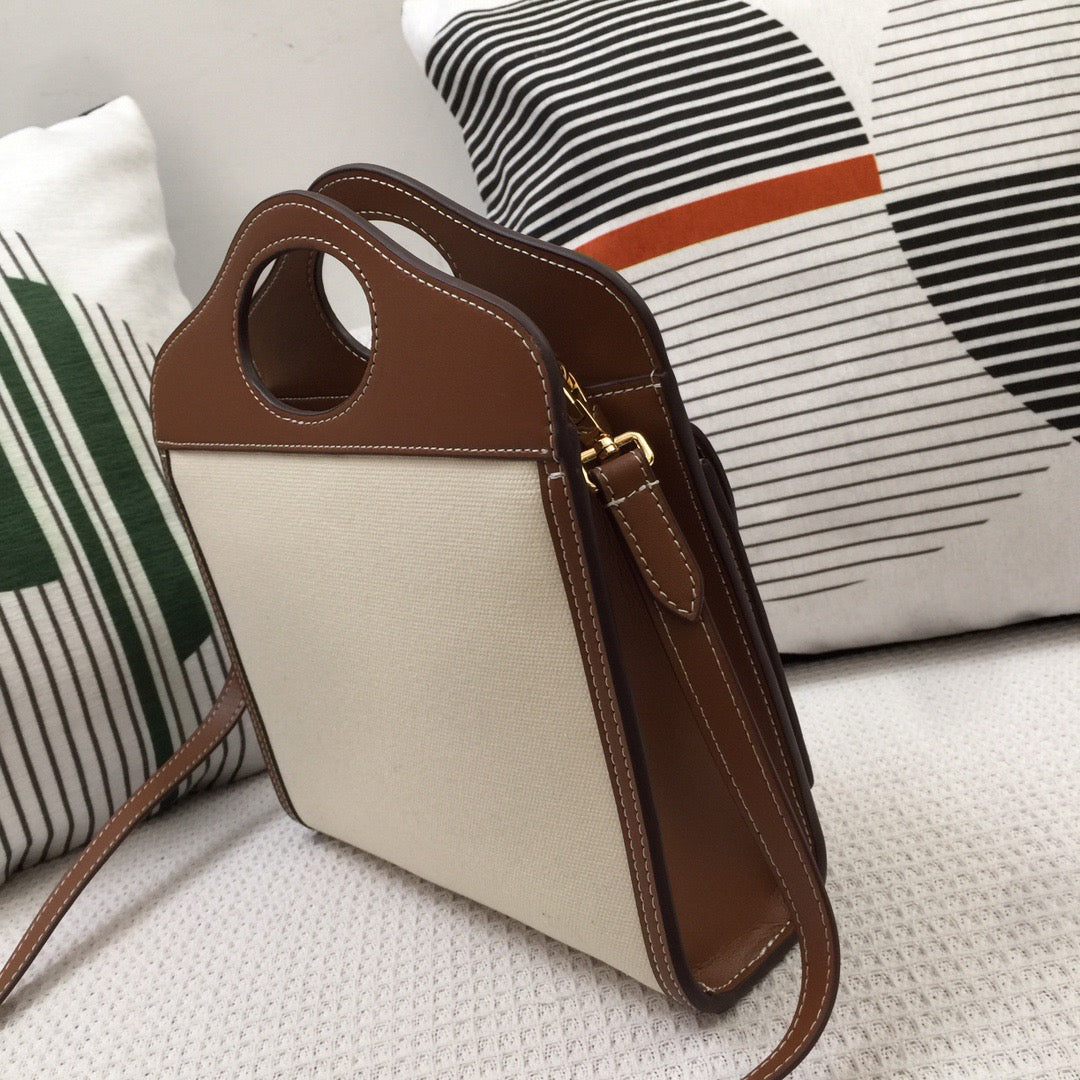 Top Quality Mini Two-tone Canvas And Pocket Bag Brown For Women, Bags 10.4in/26.5cm 80393611