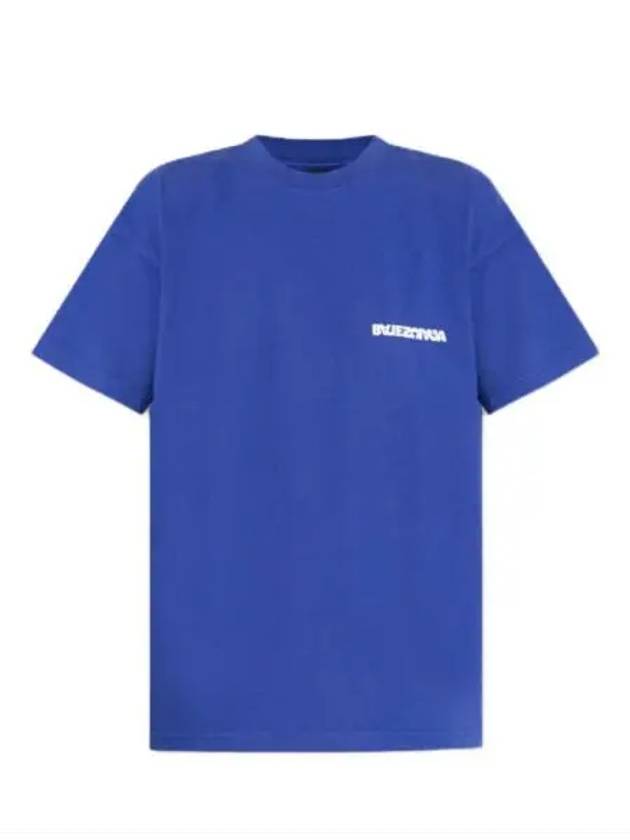 Luxury Balenciaga Trending 2025 Embroidered Logo Short Sleeve T-Shirt Blue