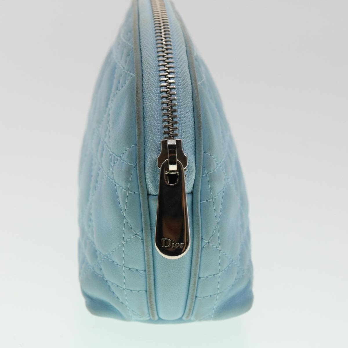 CHRISTIAN DIOR Lady Dior Canage Pouch Lamb Skin Blue am3267