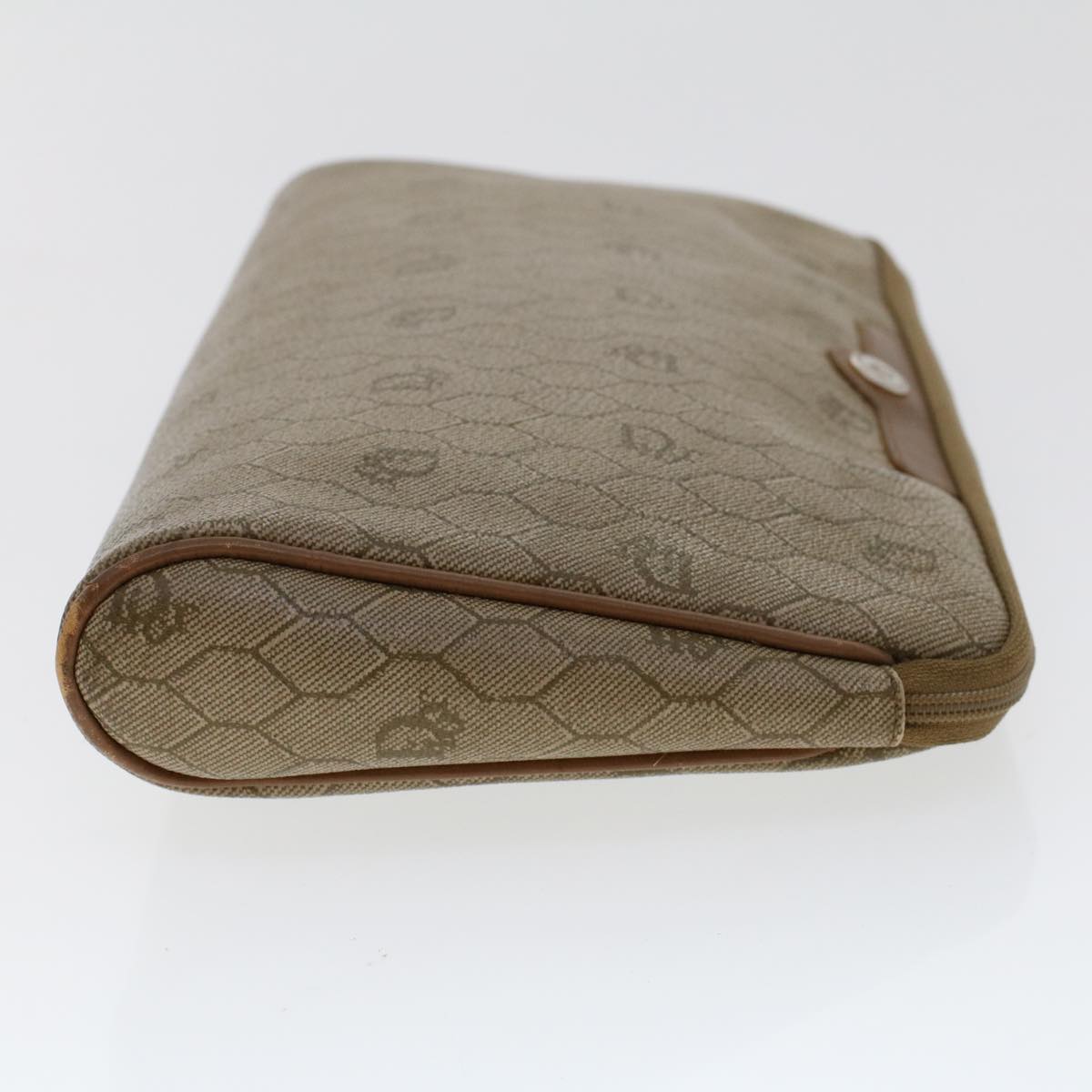 CHRISTIAN DIOR Honeycomb Canvas Clutch Bag PVC Leather Beige ar9839