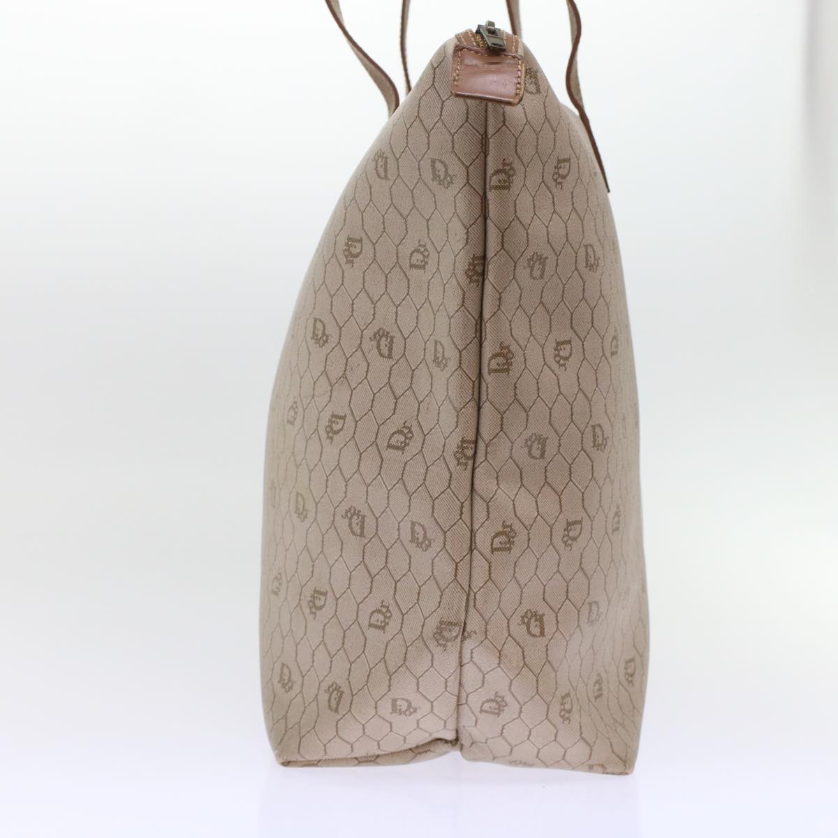 CHRISTIAN DIOR Honeycomb Canvas Tote Bag PVC Leather Beige Brown ar9982
