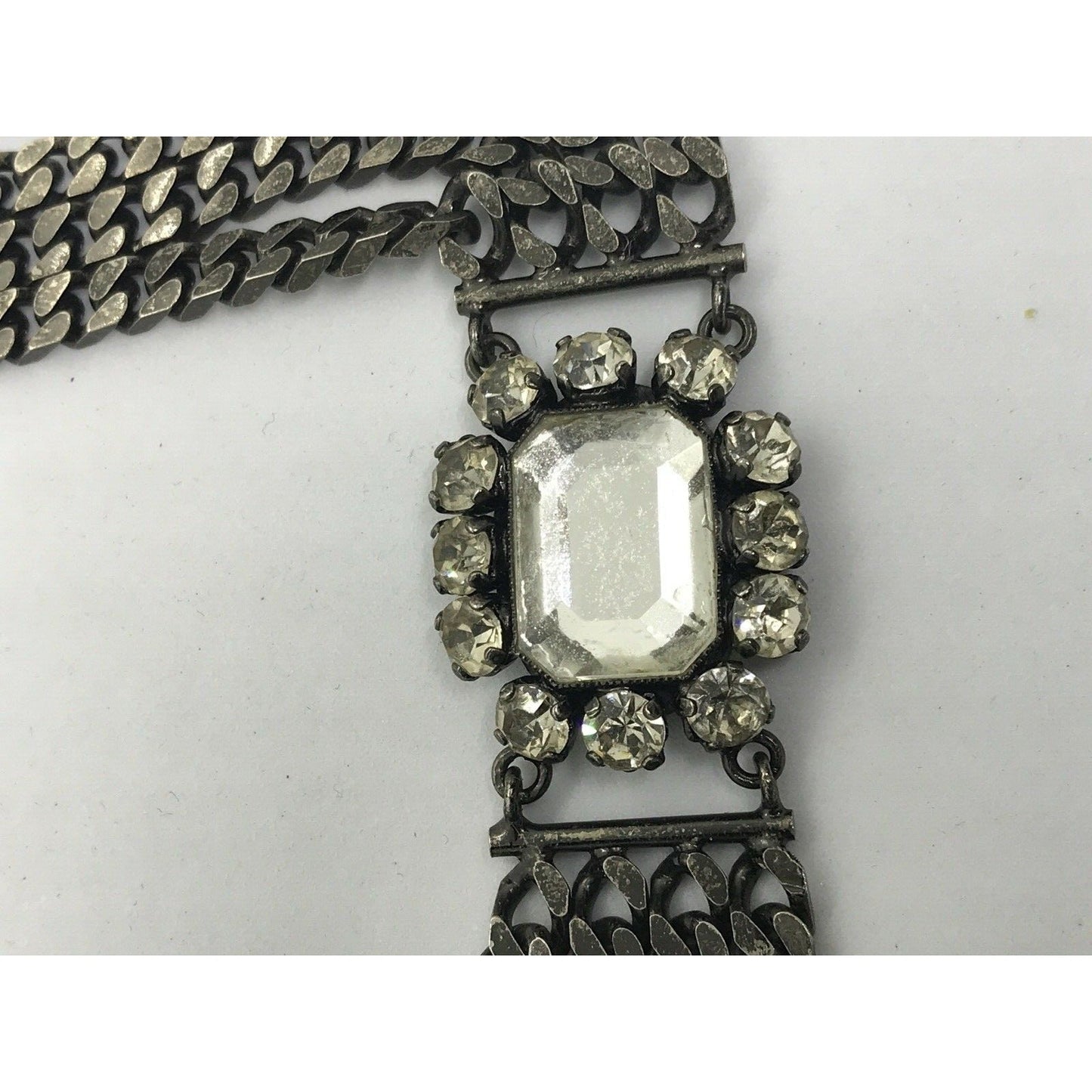 Gucci sterling silver chain belt with clear rhinestone crystals and a petite GG clasp/buckle