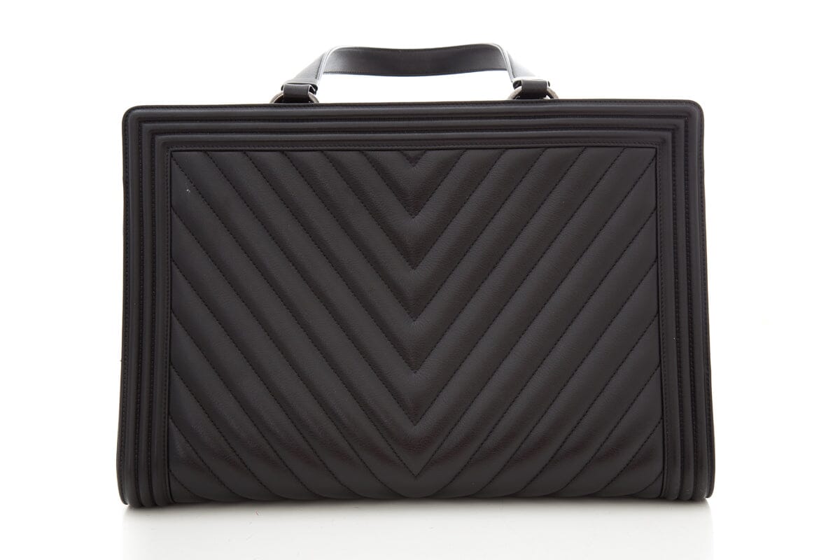 Chanel 2014/2015 "Boy Shopper" 30cm Black Chevron Leather Tote W/ Palladium HW