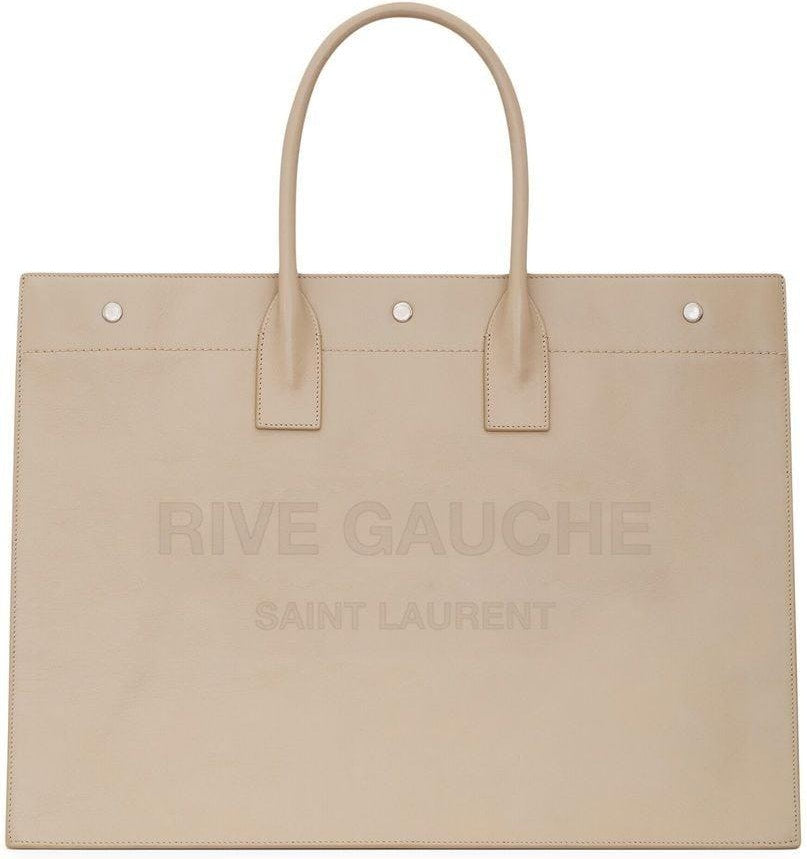 Luxury Saint Laurent Trending 2025 Men's Rive Gauche Print Tote Bag in Sea Salt | 587273CWTKE9607