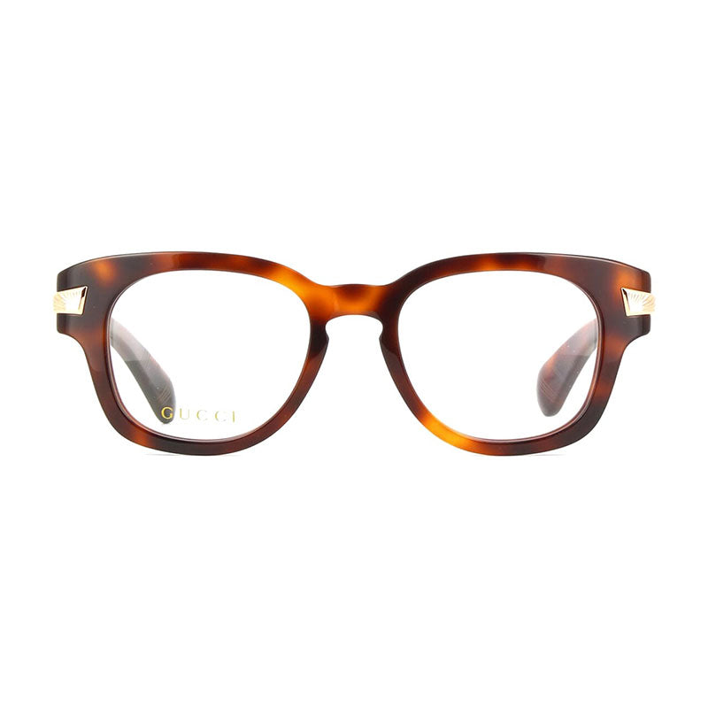 Gucci Eyeglasses Square Full Rim, Shiny Medium Havana Frame and Clear Demo Lenses Lens GG1518O002