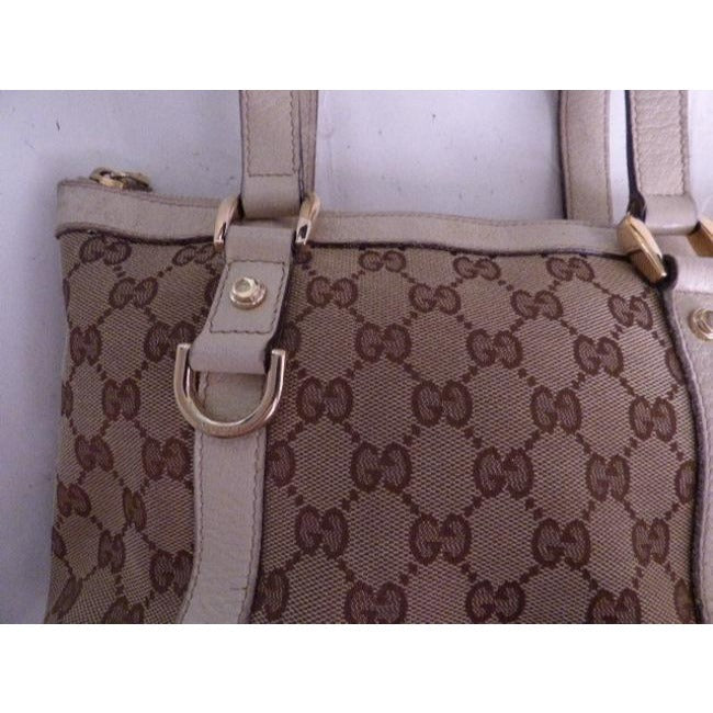 Gucci Abbey Brown Large Logo Print Canvas And White Leather