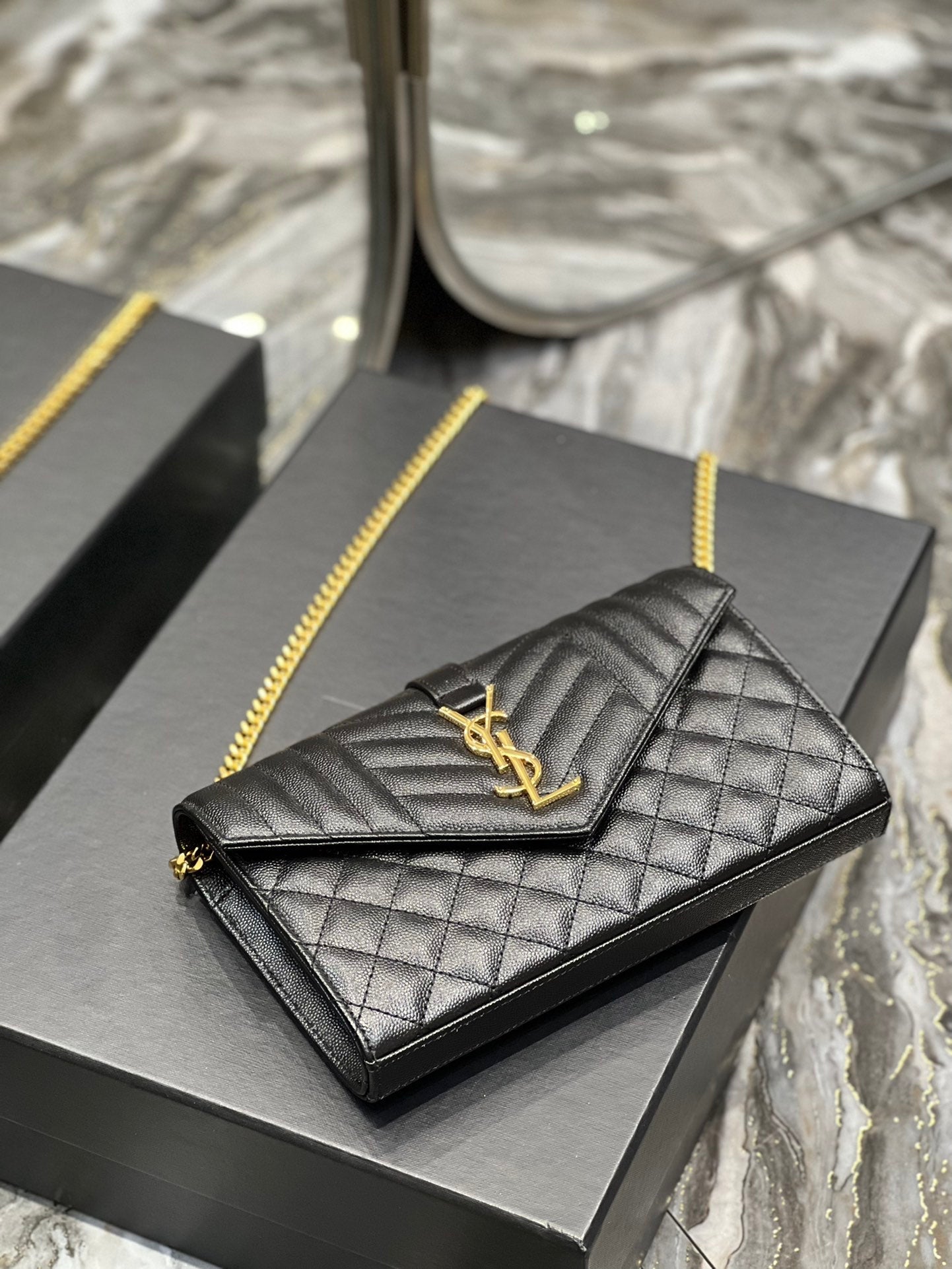 Top Quality Envelope Small Chain Bag Black For Women, Women’s Bags 8.6in/22cm YSL