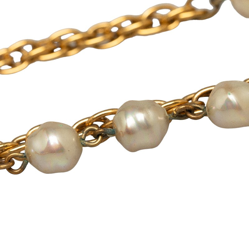 Chanel Coco Long Chain Necklace Gold White Mackie Pearl Chanel