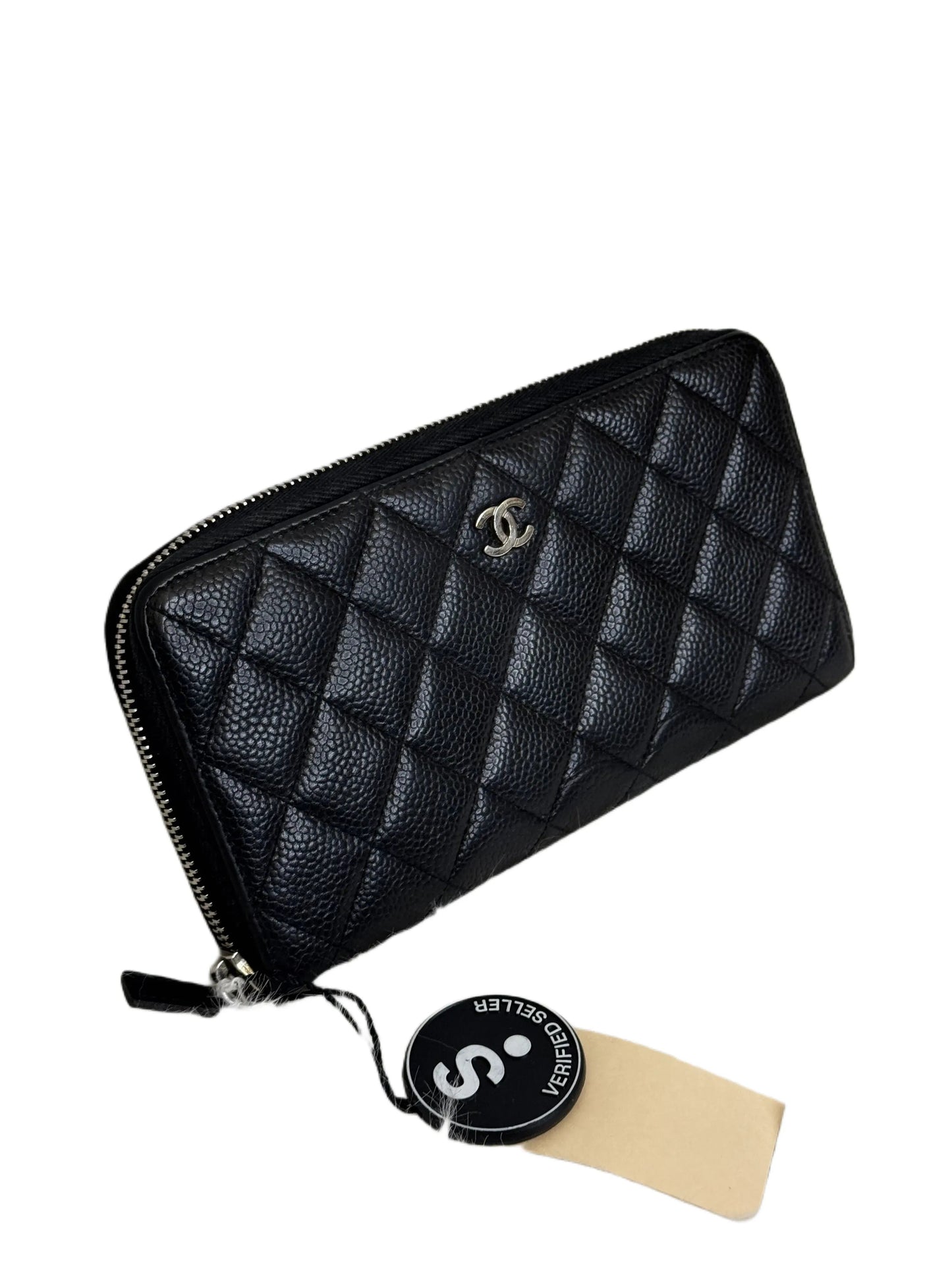 CHANEL Caviar Quilted Large Gusset Zip Around Wallet Black B7-36
