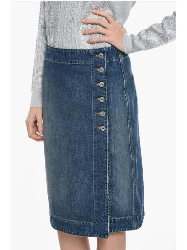 Luxury Bottega Veneta Washed Midi Denim A-Line Skirt Blue