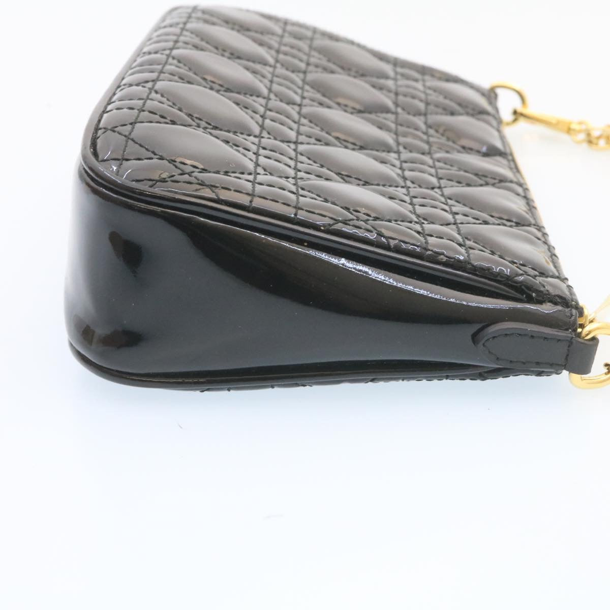 CHRISTIAN DIOR Chain Lady Dior Accessory Pouch Enamel Black am427b