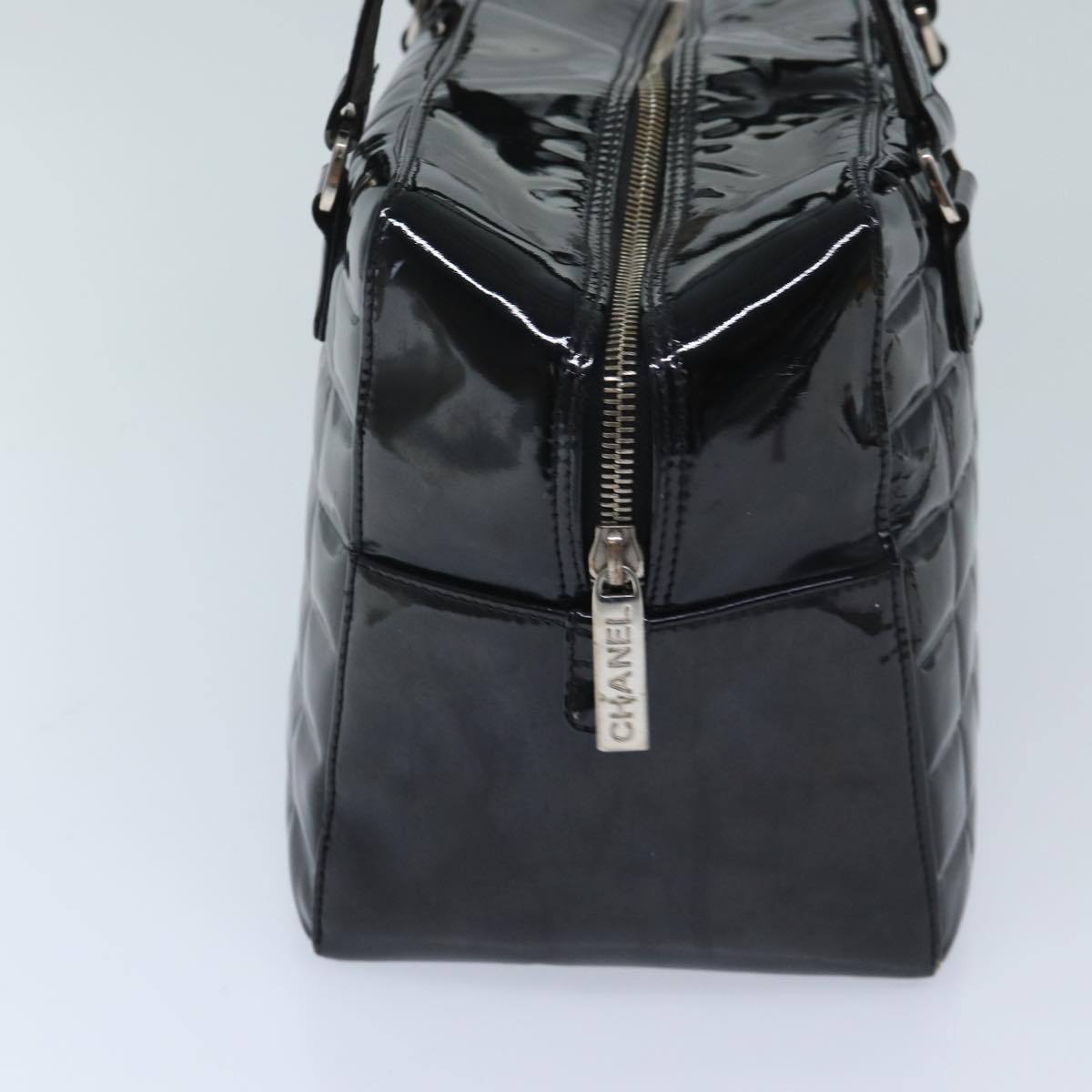 CHANEL COCO Mark Choco Bar Hand Bag Patent leather Black CC Auth bs13238