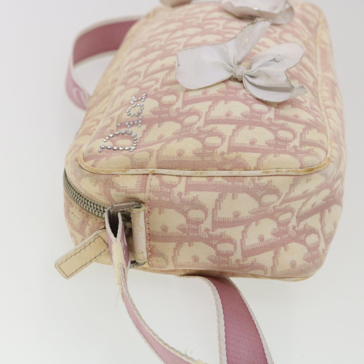 CHRISTIAN DIOR Trotter Canvas Flower Shoulder Bag Pink bs4587
