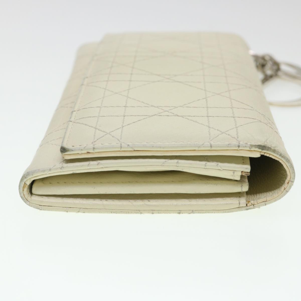 CHRISTIAN DIOR Lady Dior Canage Wallet Leather White bs4708