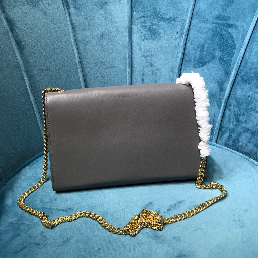 YSSL Kate Medium Chain Bag With Tassel In Grain De Poudre Grey For Women 9in/24cm YSL