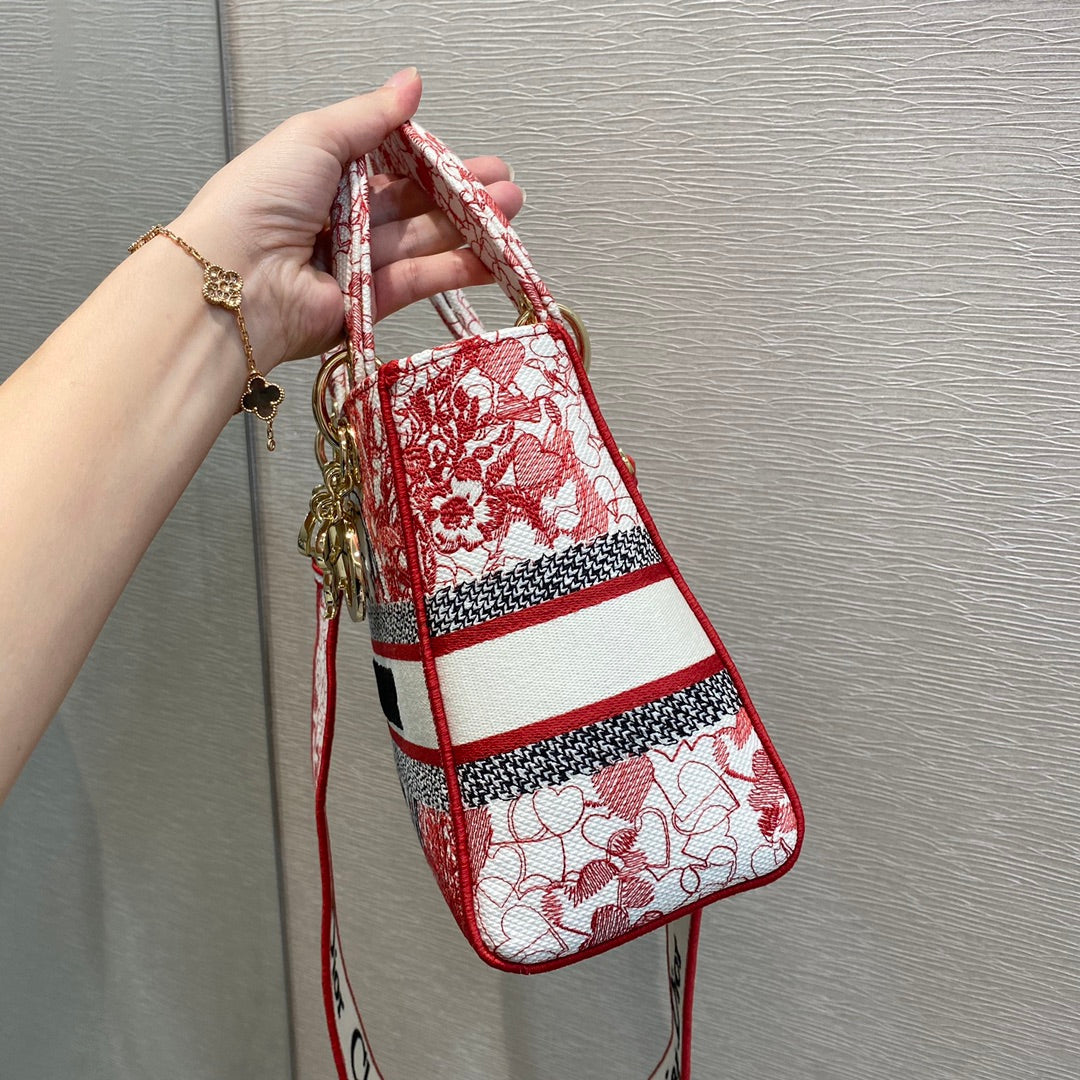 Top Quality MeTop Qualityum Lady D-Lite Bag, Red Handbags, Crossbody Bags, 24cm CD
