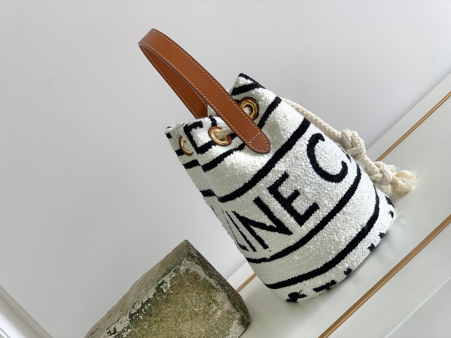 Top Quality Teen Drawstring In Textile With Top Quality All-Over White/Black For Women 7in/19cm