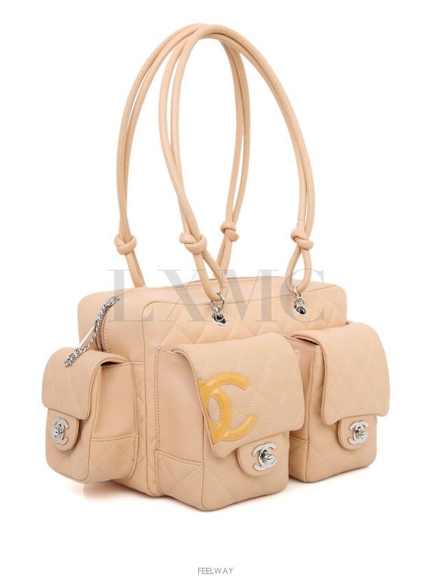 Cambon Reporter Bag Beige Multi Pocket Boston Chanel