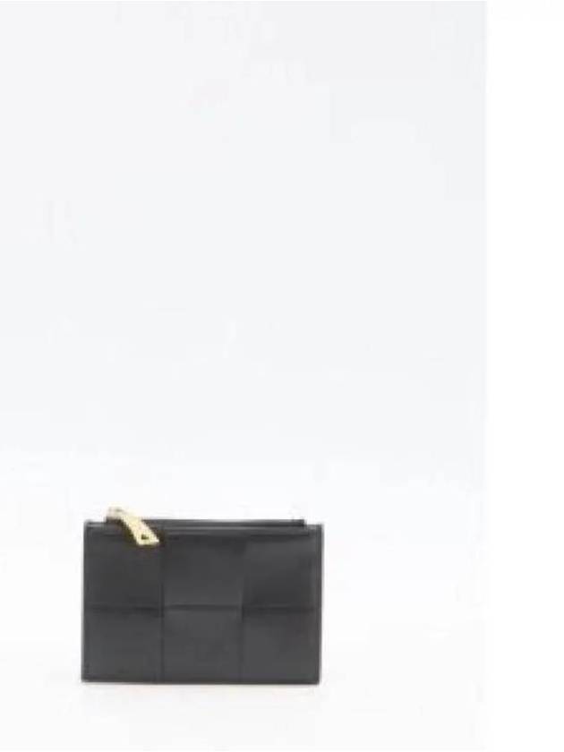 Luxury Bottega Veneta Intrecciato Cassette Zipper Card Wallet Black