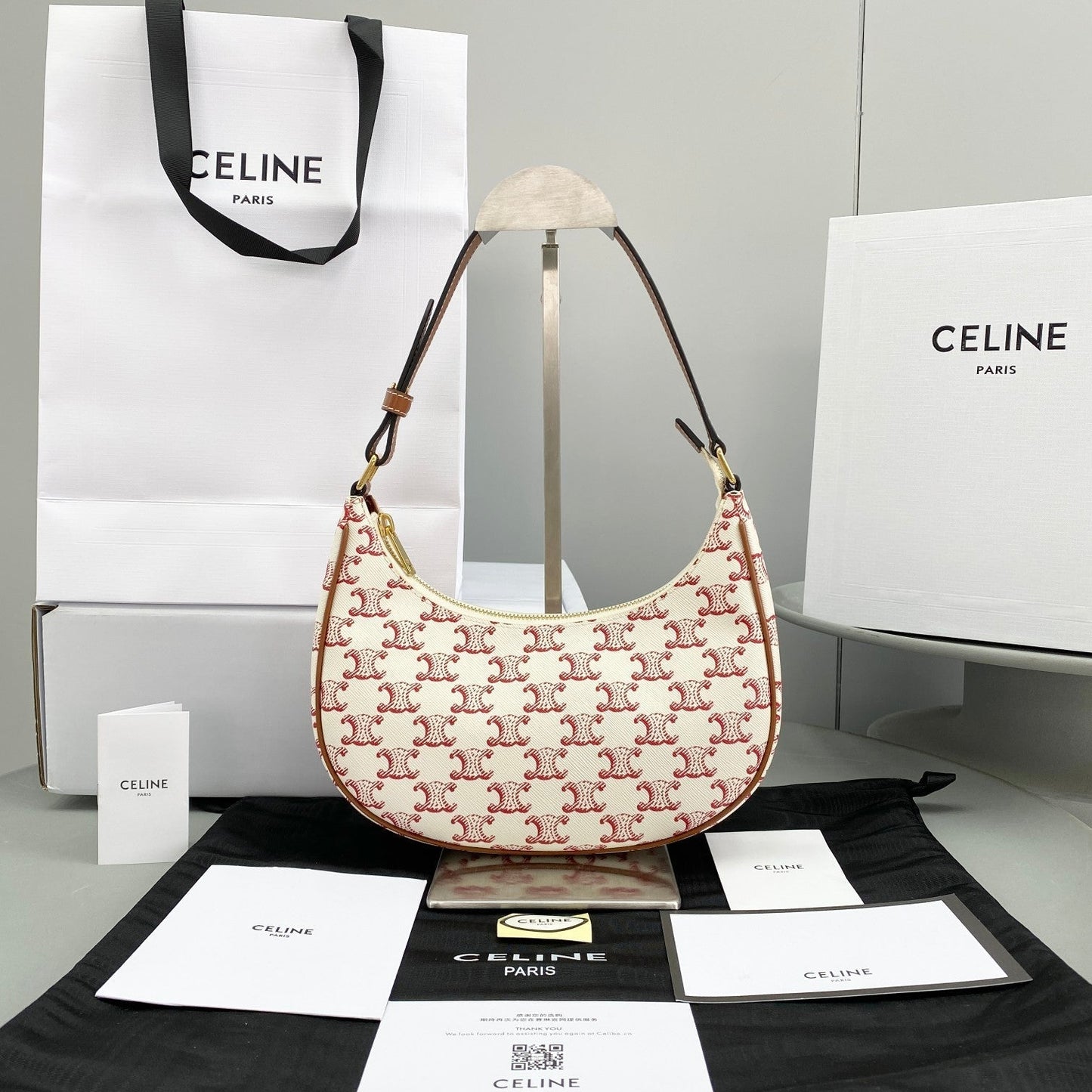 Top Quality Ava Bag In Triomphe Canvas White/Red For Women 9in/23.5cm