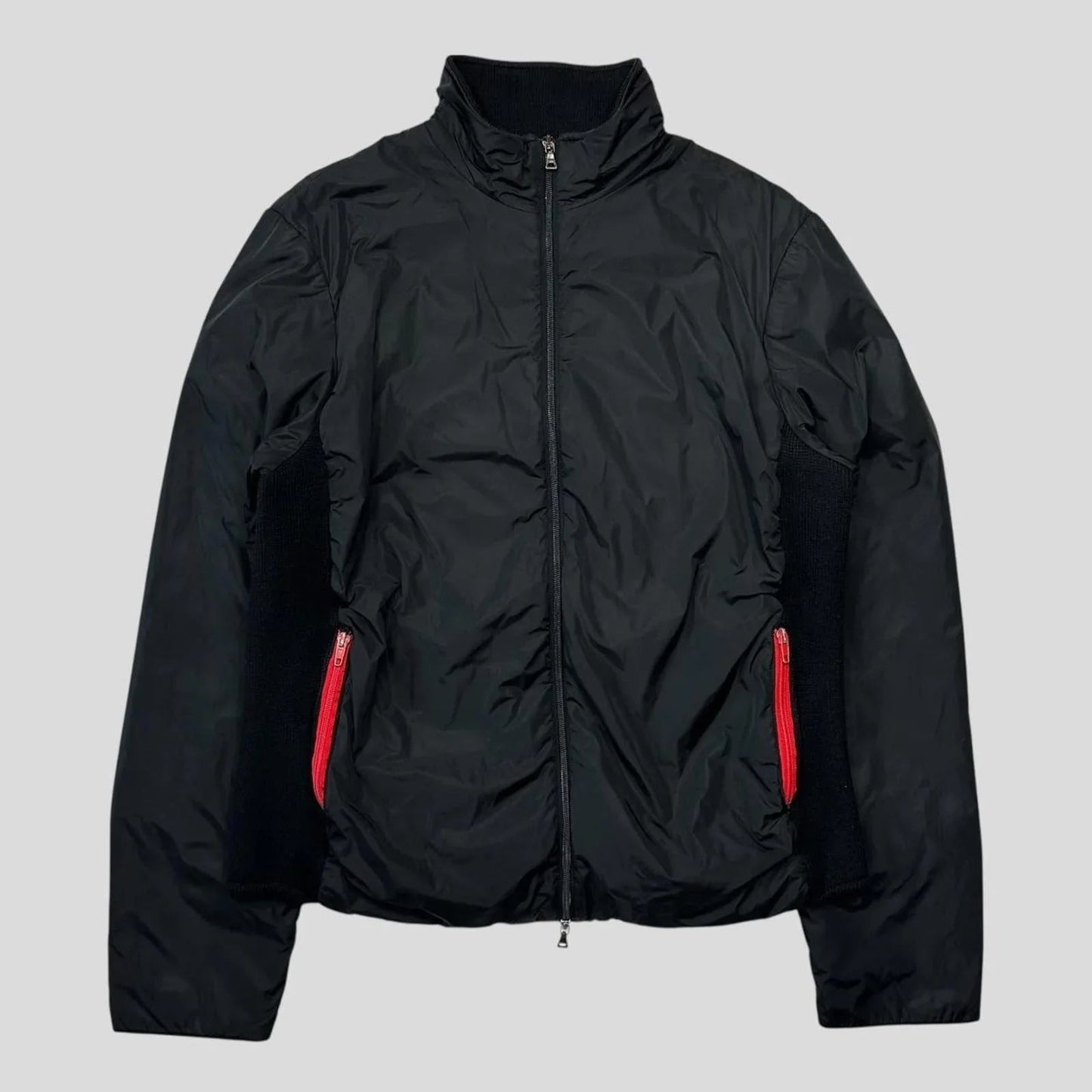 Prada Sport 00’s Red Zip Nylon Panelled Knit Jacket - M