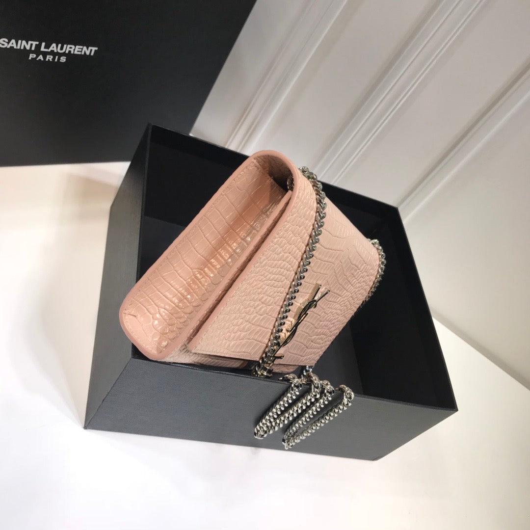 YSSL Kate Medium Chain Bag With Tassel In Embossed Crocodile Dark Beige For Women 9in/24cm YSL