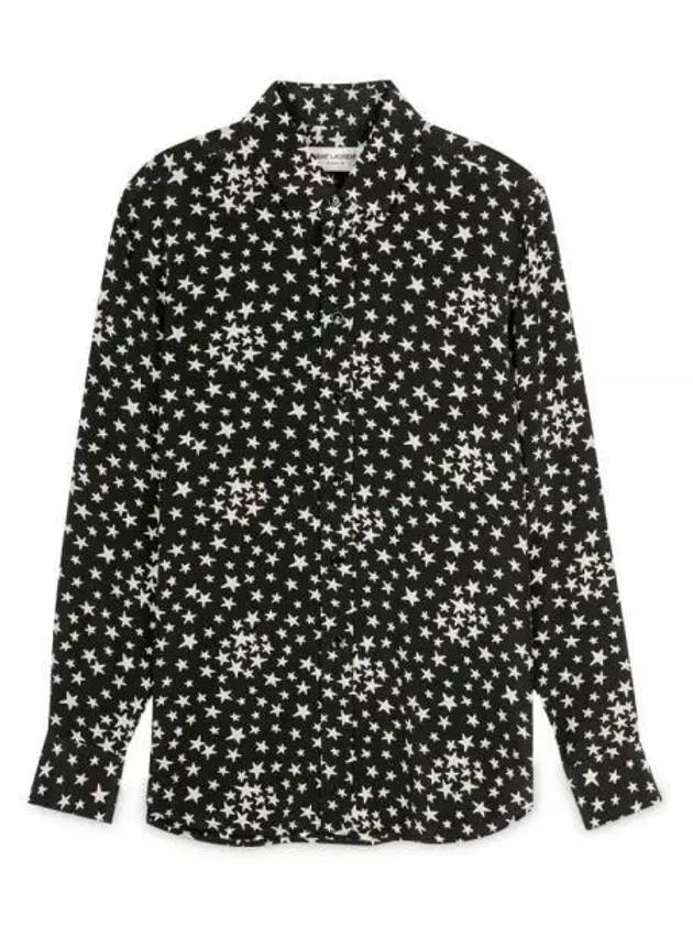 Luxury Saint Laurent Trending 2025 Star Print Silk Long Sleeve Shirt Black