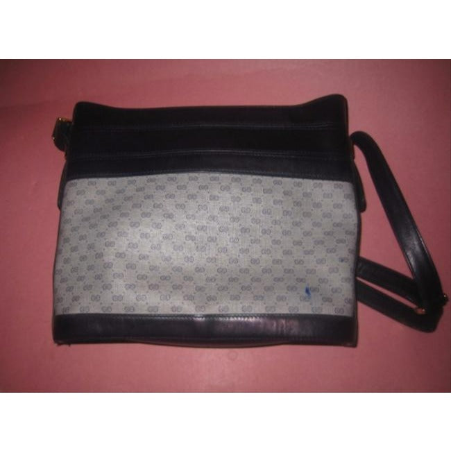 Gucci White Coated Canvas With Navy Small G Logo Print And Leather