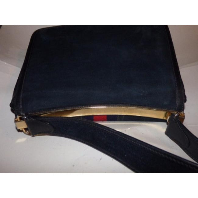 Gucci Blue Suede Leather Trim With Wide Red Blue Stripe