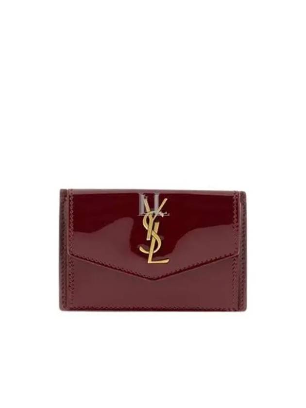 Luxury Saint Laurent Trending 2025 Uptown Flap Patent Leather Half Wallet Red