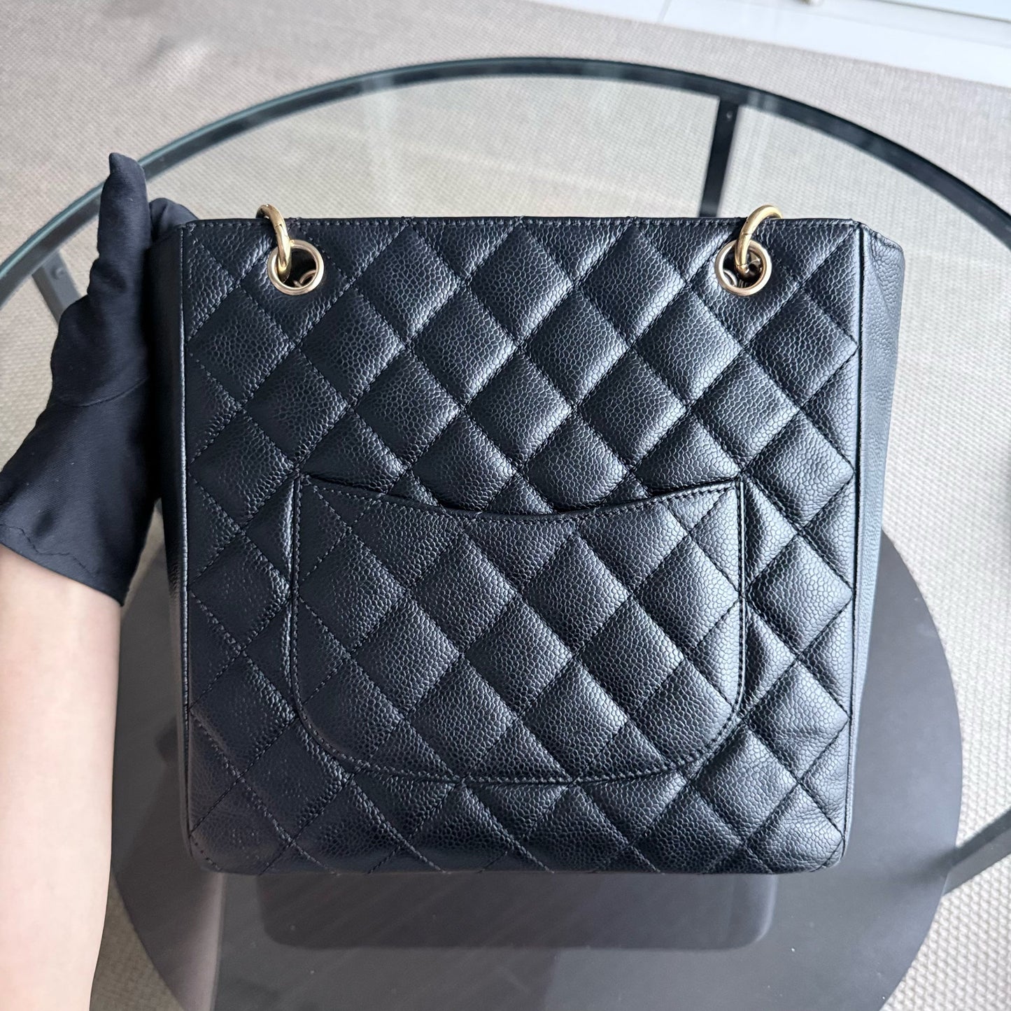 Chanel PST Petite Shopping Tote - Caviar Quilted Grained Calfskin Black Gold Hardware Series 11