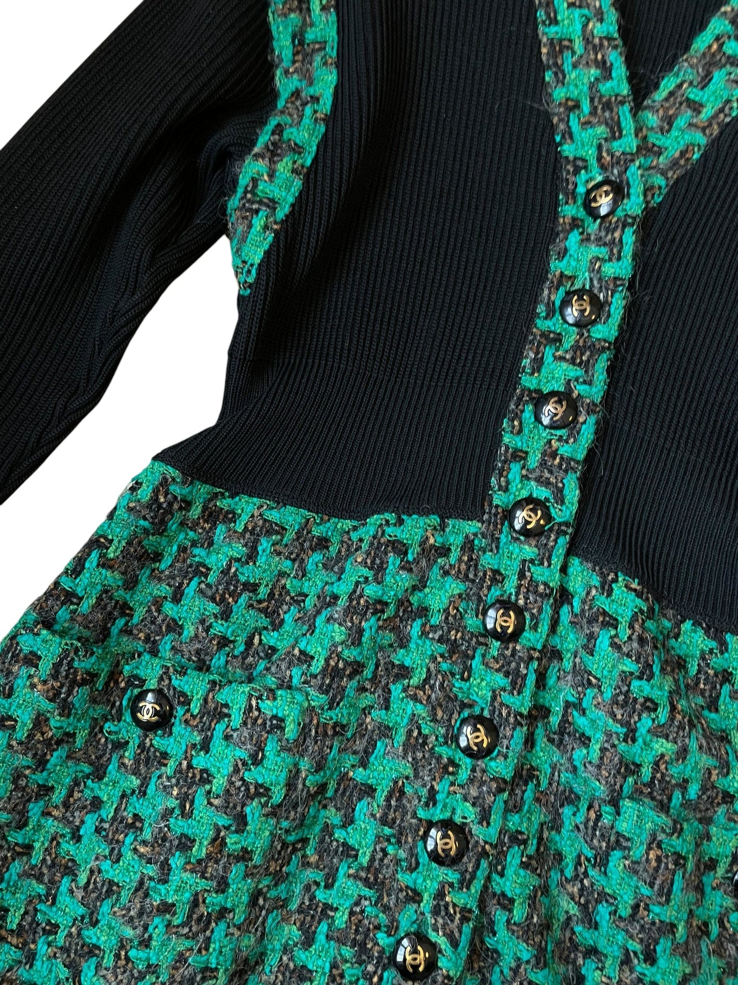 Chanel 1992 Tweed Long Cardigan Green Black DXBK0282