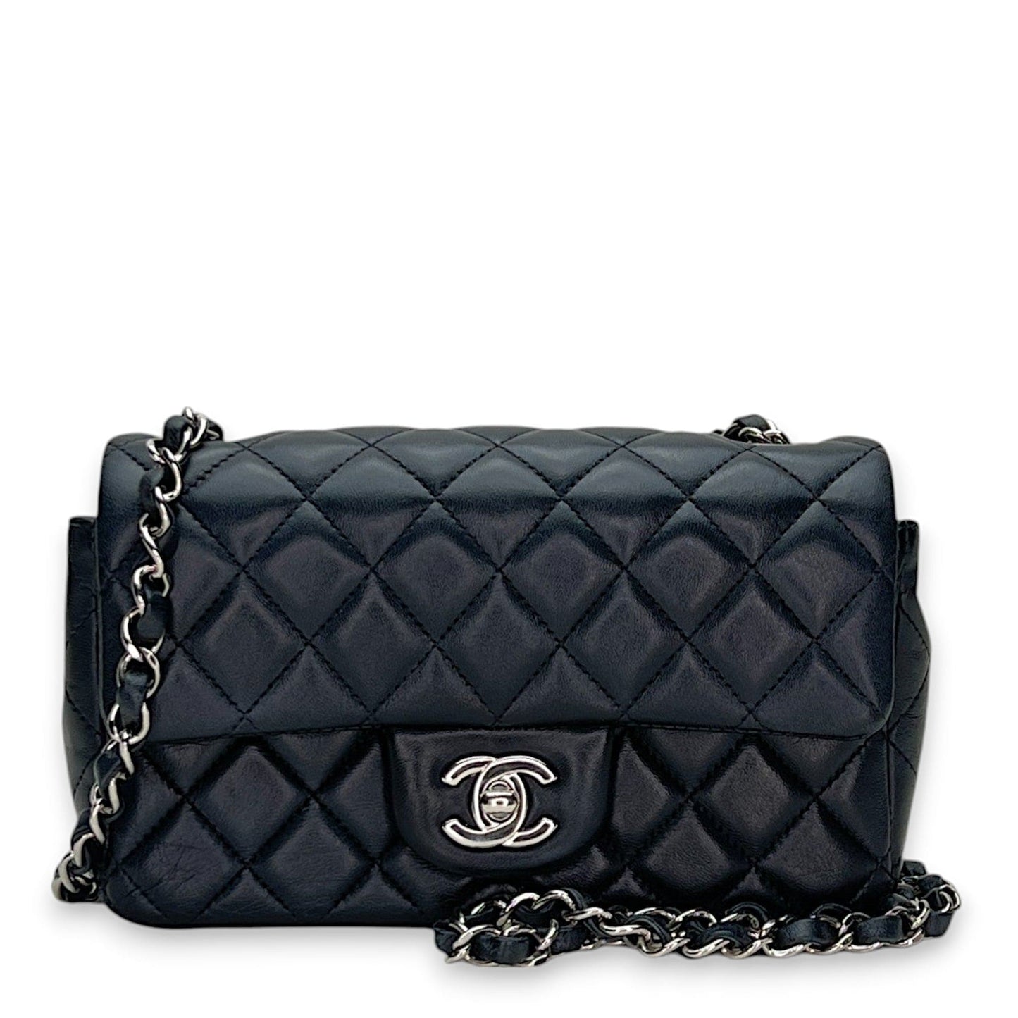 Chanel Classic Flap Black Mini Rectangle Shoulder bag in Lambskin, Silver Hardware S2401099JD